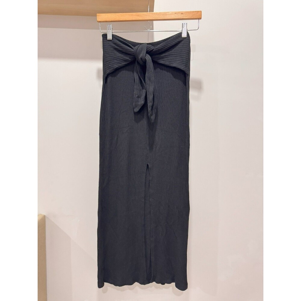 Reformation Womens S Black Knot Pull On Stretch Ribbed Front Slit Maxi Skirt